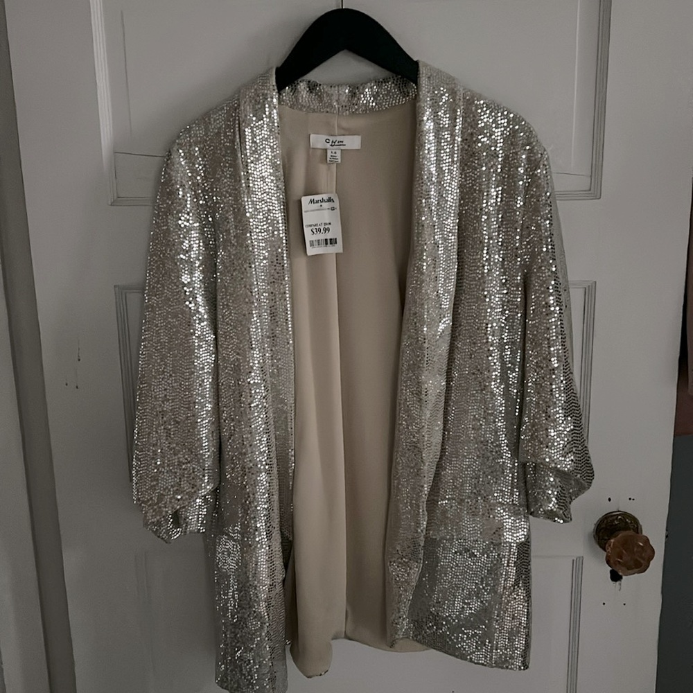 C by One Sequin Oversized Blazer Sz L NWT